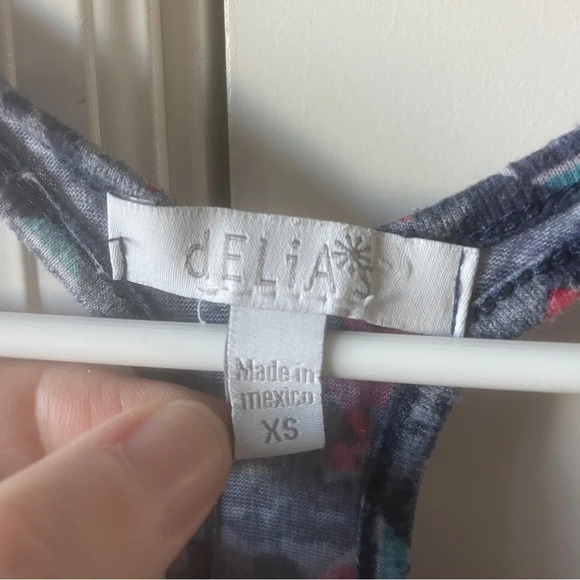 Delia's Floral Sleeveless Tank Shirt Size XS Navy Pink Racerback - Picture 6 of 6